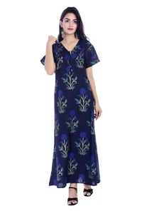 Ladies Long Nightdress Cotton Floral Printed Sleepwear Women Short Sleeve Gown - Picture 1 of 5