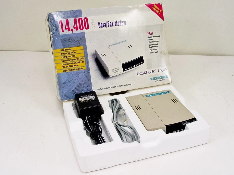 Microcom DeskPorte 14.4S 14,400 bps Data/Fax Modem 103603006A - Image 1 of 4