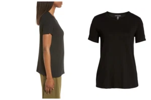 Camiseta deportiva de manga corta de Eileen Fisher nueva con etiquetas pequeña P negra - Imagen 1 de 2