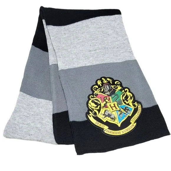 Harry Potter Hogwarts Cresta Tejida Slytherin Negro Gris Bufanda Talla Única Foto 1 de 4