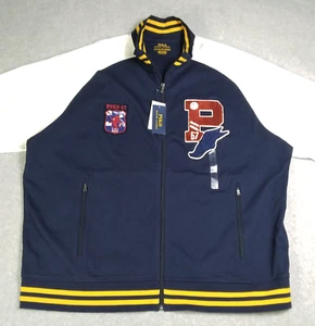 Vtg Polo Ralph Lauren Varsity Jacket Mens 2XB Hermes Wing White Navy Cotton - Picture 1 of 18