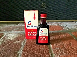 NEW VTG 1972 Schilling Red Food Color Food Coloring Full Bottle In Original Box - Picture 1 of 11