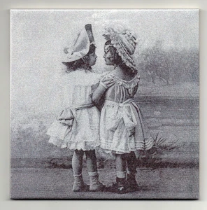 Dekofliese Wandbild Bildfliese Decoupage Vintage Zwei Mädchen (089DP) - Picture 1 of 3