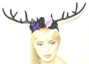 Animal Horn Headband with Silk Flowers Halloween Headband Costume Accessory