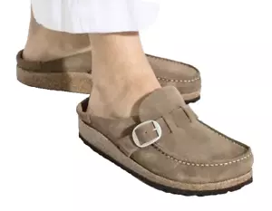 BIRKENSTOCK Women's Buckley Suede Clog Mule Size 8 EUR 39 Gray Taupe Moc Toe - Picture 1 of 7