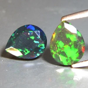 Par de piedras preciosas de pera de 10x8 mm de ópalo negro natural de disparo de 2,88 quilates de Etiopía VDO  - Imagen 1 de 5