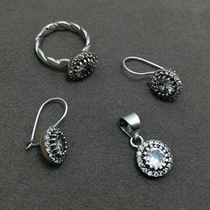 Handmade Triple Jewelry Set Made of Sterling Silver, Necklace, Earrings, Ring - Picture 1 of 1