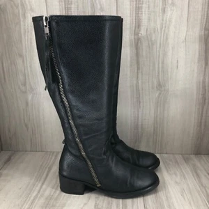 Lucky Brand Riding Boots Womens 6.5W Heston Black Leather Zip Tall Knee High - Picture 1 of 11