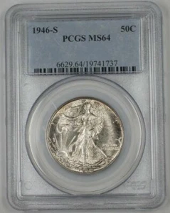 Moneda de medio dólar de plata Walking Liberty 1946-S 50c graduación profesional MS-64 ligeramente tonificada 1B - Imagen 1 de 2