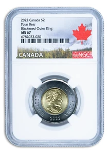2022 $2 Canada Polar Bear NGC MS67 QEII Toonie Roll Black Ring - Canada Label - Picture 1 of 2