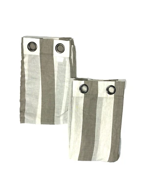 2 Paneles Cortinas de Lujo Softline Lino Largo Beige Tostado Rayas Ojal Foto 1 de 4