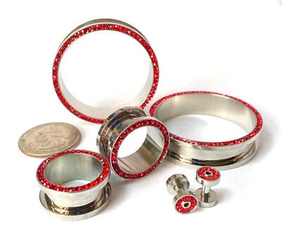 一对立方氧化锆宝石边缘钢螺丝适合隧道塞耳规 — 第 1/4 张图片