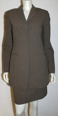 Donna Karan Brown Wool Weave Skirt Suit US 12 Long Jacket - Image 1 of 4