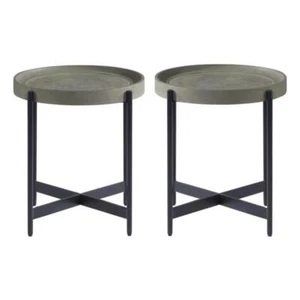 Home Square 20" Round Wood End Table with Concrete-Coating in Gray - Set of 2 - Picture 1 of 9