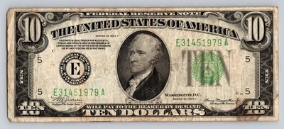 1934 $10 Dollar Richmond Virginia Green Seal Bill Series A US Federal Reserve - Image 1 of 2