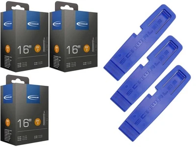 3x bicycle tube Schwalbe 47-305 (16x1.75) DV 32mm Dunlop valve + tire lever - Image 1 of 4