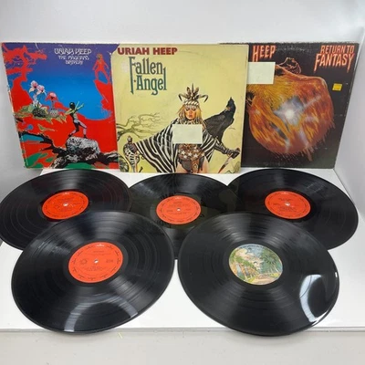 Uriah Heep Vinyl LP Lot of 8 Albums (5 w/o Sleeve) Fallen Angel Fantasy Magician Foto 1 de 4