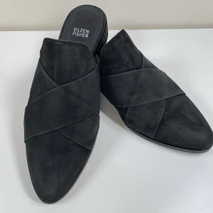 Eileen Fisher Damen schwarze Wildleder-Pantoletten Größe 10 Slipper spitz zulaufend niedriger Absatz - Bild 1 von 8