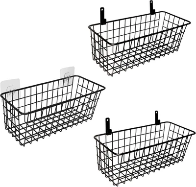 3 Set Hanging Wire Baskets ,Wall Mount Fruit Basket,No Drilling,Adhesive Small M - Image 1 of 4