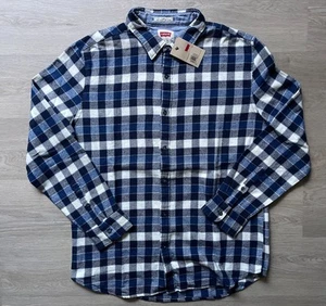 Levi's Flannel Button Up Plaid Shirt Blue Men's Size XXL Slim NWT B5 - Picture 1 of 10