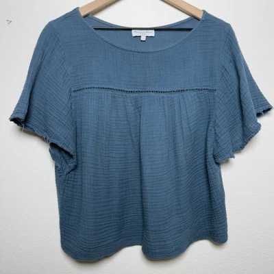 Michael Stars Women Cotton Gauze Top XL Blue Short Sleeve Scoop Neck Summer - Image 1 of 4