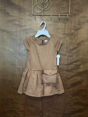 Tahari Conjunto de Vestido y Cartera de Gamuza Sintética Cintura Caída Niñas 6 Marrón Mangas Cortas Nuevo con Etiquetas Foto 1 de 4
