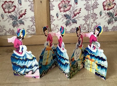 Vintage Christmas Card Open Out Crinoline Lady - Image 1 of 4