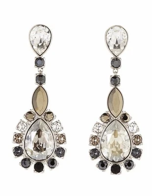 Swarovski Tear Drop Silver Clear and Black Crystal Earrings Valeska Pierced - Image 1 of 4