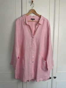 Sahara Linen Tunic Top Jacket Size 5 UK 20 22 Pink White Striped Pockets Utility - Picture 1 of 13