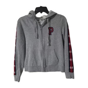 Victoria's Secret PINK grauer Hoodie mit Reißverschluss rot cropped, Größe S - Bild 1 von 4