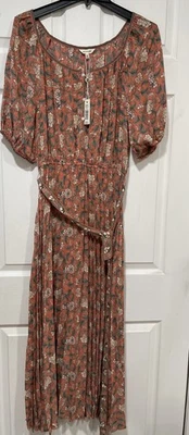 Max Studio Maxi Dress Womens Large Short Sleeve Floral Pleated - Image 1 of 4