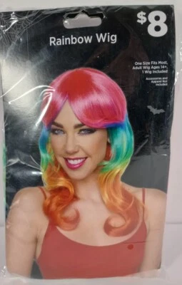 Длинный радужный парик костюм взрослый размер Хэллоуин вечеринки гордость косплей вьющиеся волнистые - Изображение 1 из 3