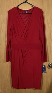 Chaps Lakehouse Red Dress Faux Wrap Stretch Midi Jersey Wedding Women's XL NWT - Picture 1 of 9