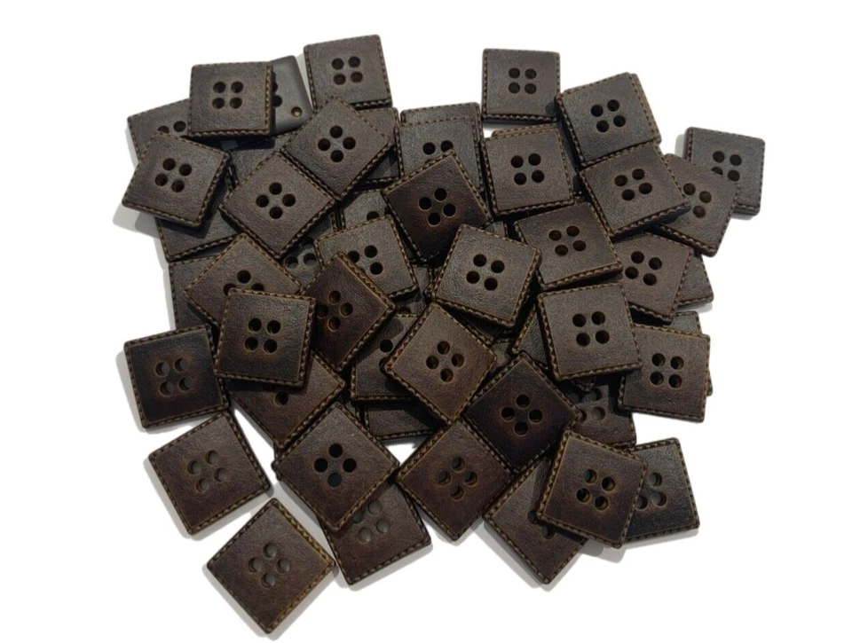 10x  16mm Dark Brown Leather Look Square Buttons 16mm Cardigan Jacket Blazer - Image 1 of 1