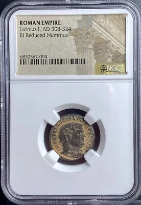 Moneda romana antigua certificada NGC emperador Licinio I 308-324 dC Nummus genuina Foto 1 de 4