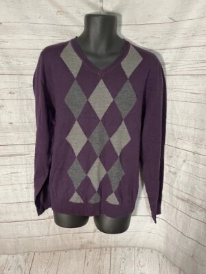 Garret Scott v-образным вырезом свитер пуловер Argyle фиолетовый/серый мужской размер L - Изображение 1 из 4