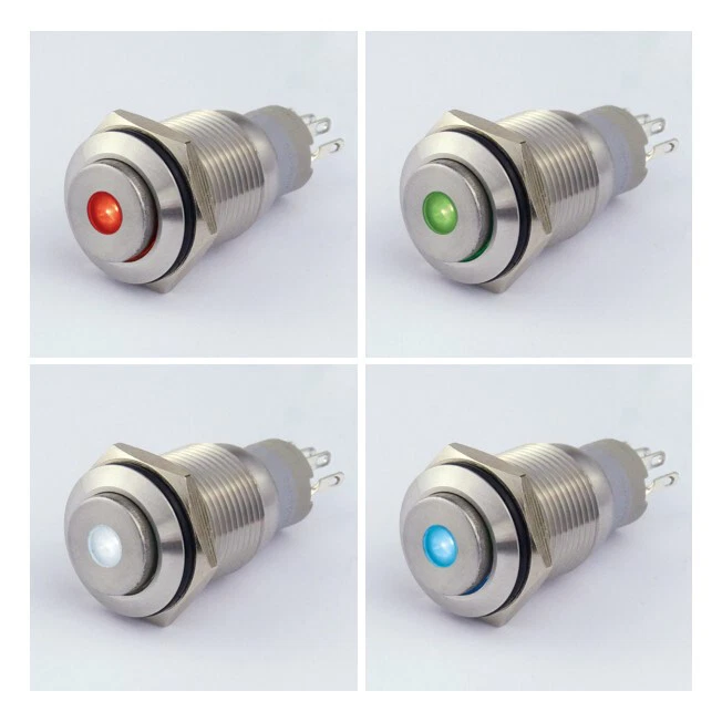 Druck-Taster / Schalter Edelstahl IP67 Ø 16 LED Punkt Schließer Öffner 5 A 15194