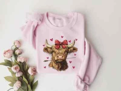 Highland Cow Valentine Shirt, Long Sleeve, Sweatshirt, Hoodie - Image 1 of 3