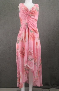 Eliza J Ruched Floral Sleeveless Dress Women’s Size 4 Pink Polyester #4356 - Picture 1 of 18