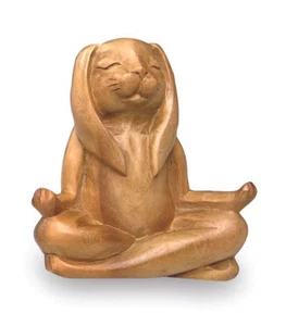 Yoga Bunny Figurine Pilates Rabbit Ornament Lotus Pose Meditation Wooden Statue - Picture 1 of 8