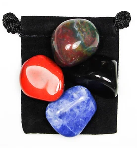 ANXIETY TAMER Tumbled Crystal Healing Set = 4 Stones + Pouch + Description Card - Picture 1 of 2