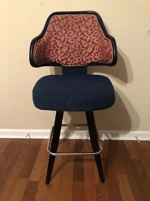 VICTORIAN ROYAL BLUE RED Swivel Barstool Vintage Custom Tapestry - Image 1 of 4