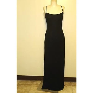 BCBG Vintage Y2K Black Spaghetti Strap Long Dress with Side Splits S - Picture 1 of 8