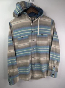 Modern Amusement Men's Medium Shacket Hooded Long Sleeve Button Up Stripe Shirt - Picture 1 of 11