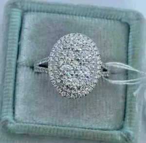 2.30Ct Round Cut Real Moissanite Double Halo Wedding Band Ring White Gold Plated - Picture 1 of 7