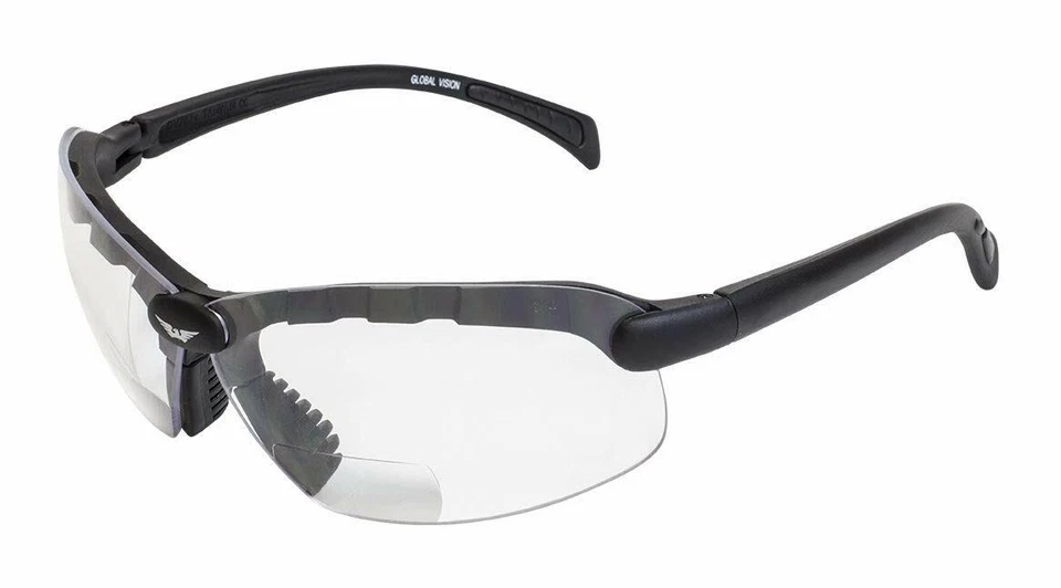 Global Vision Eyewear C-2 Bifocal Safety Glasses, Clear Lens, Gloss Black Frame - Image 1 of 1