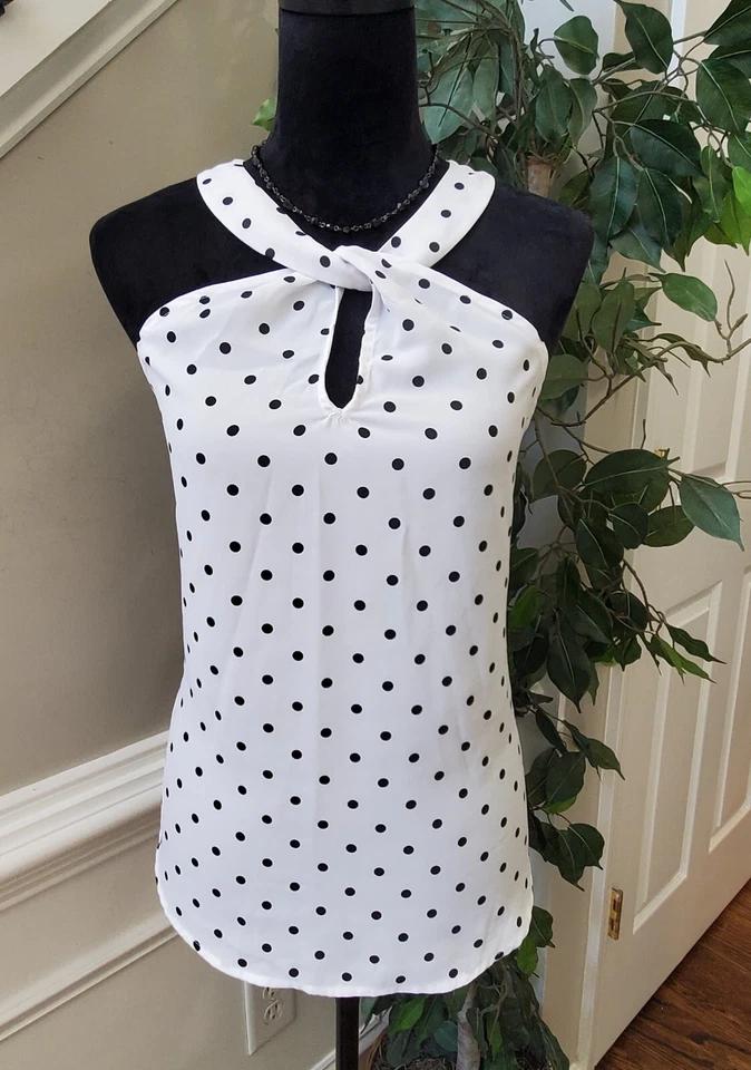 Blusa Top Para Mujer 7th Avenue Design Studio Blanca Lunares Cuello Halter Talla M Foto 1 de 4