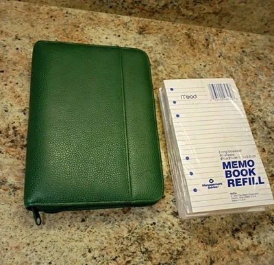 Vtg MUNDI Mundex Green Leather Director Zip Up Planner 6-ring Binder BUNDLE LOT - Image 1 of 4