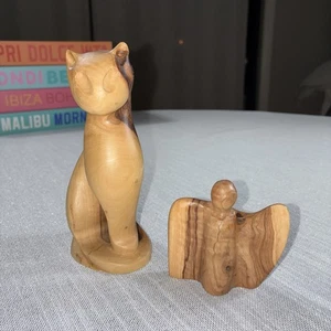 Hand carved olive wood cat and angel statue made in Jerusalem - Picture 1 of 11