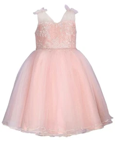 NEW Bonnie Jean Girl Size 10 "PINK EMBROIDERED" Ballerina Pearl Waist Dress NWT - Picture 1 of 4